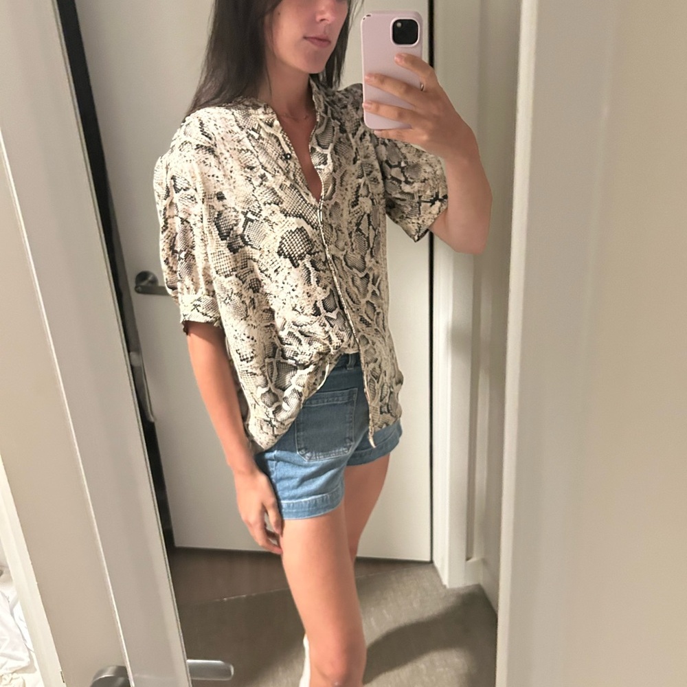 DKNY Snake Print Blouse - Beige and Black